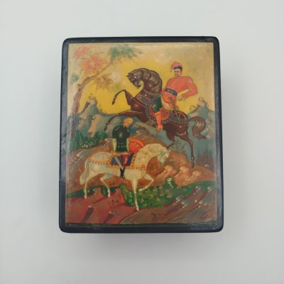 купить Шкатулка "Тарас Бульба", подпись художника "М.Н.", п. Мстера, папье-маше, роспись, лак, СССР, 1970-1990 гг.