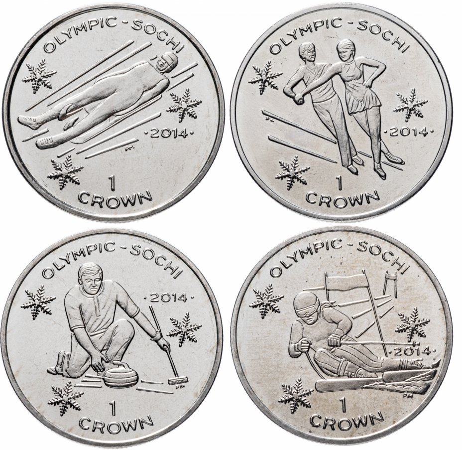 купить Остров Мэн набор 4 монеты  1 крона (crown) 2013 XXII зимние Олимпийские Игры, Сочи 2014