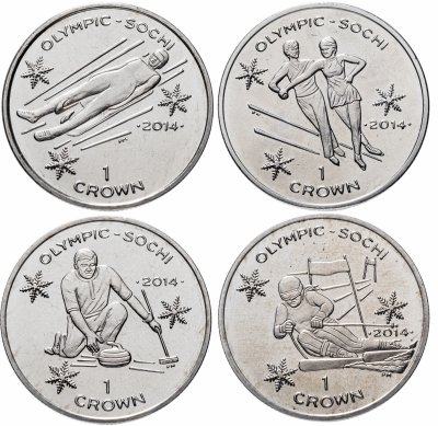 купить Остров Мэн набор 4 монеты 1 крона (crown) 2013 XXII зимние Олимпийские Игры, Сочи 2014