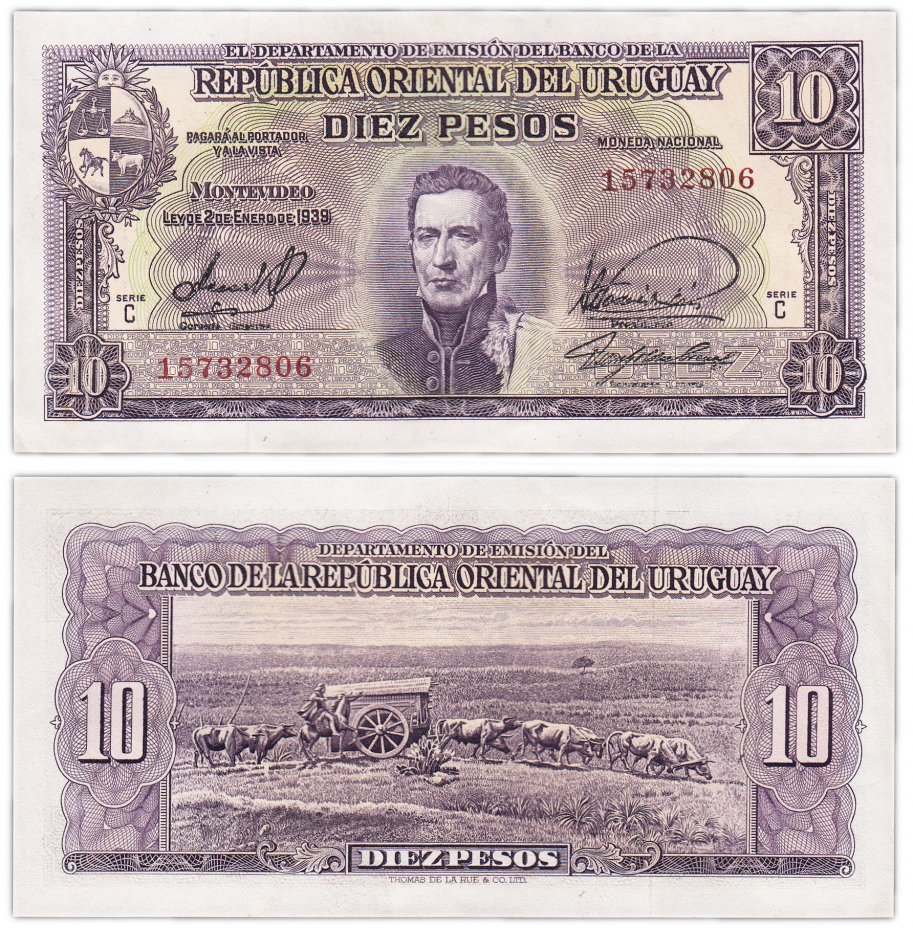 купить Уругвай 10 песо 1939 (Pick 37с)