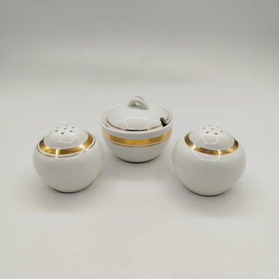 купить Набор для специй из трех предметов, фаянс, золочение, Конаковский фаянсовый завод им. М.И. Калинина (ЗиК Конаково), СССР, 1974-1991 гг.