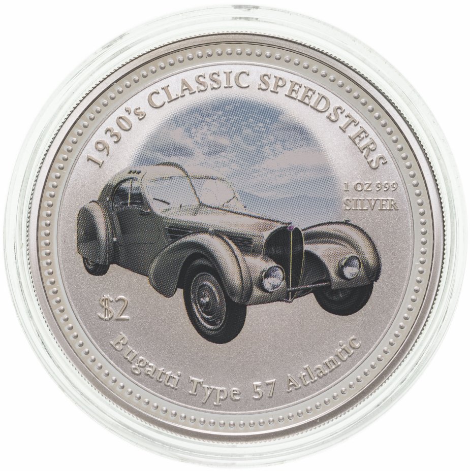купить Острова Кука 2 доллара (dollars) 2006 "Классические спидстеры 1930-х годов - Bugatti type 57 Atlantic"