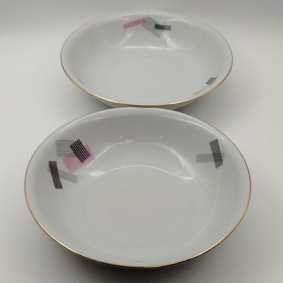 купить Набор из 2-х салатников с геометрическим декором, Cornelia Loucky Carlsbad, фарфор, деколь, золочение, Чехословакия, 1960-1980 гг.