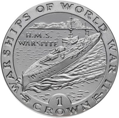 купить Гибралтар 1 крона 1993 "Боевые корабли Второй мировой войны - HMS Warspite"