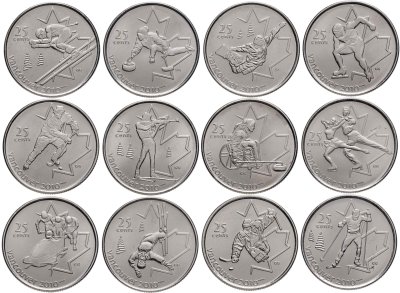 купить Канада, подборка из 12 монет 25 центов 2007-2009 XXI зимние Олимпийские Игры Ванкувер 2010