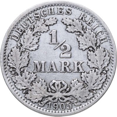 купить Германия 1/2 марки (mark) 1905 A знак монетного двора: "A" - Берлин
