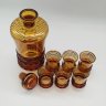 Купить Набор из штофа и шести стопок янтарного оттенка с декором в полоску, стекло, золочение, СССР, 1970-1990 гг.