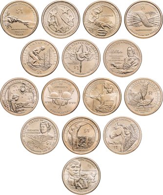 купить США набор монет 1 доллар из серии "Коренные американцы (Сакагавея)" (15 монет), случайный двор