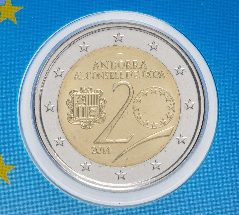 купить Андорра 2 евро 2014 20 лет в совете Европы, в блистере