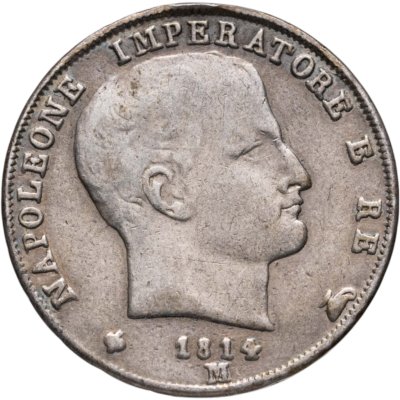 купить Королевство Италия 1 лира 1814 император Наполеон Бонапарт знак монетного двора "М" - Милан