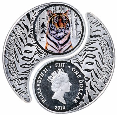 купить Фиджи набор из 2-х монет 1 доллар 2010 "Год тигра" в футляре с сертификатом
