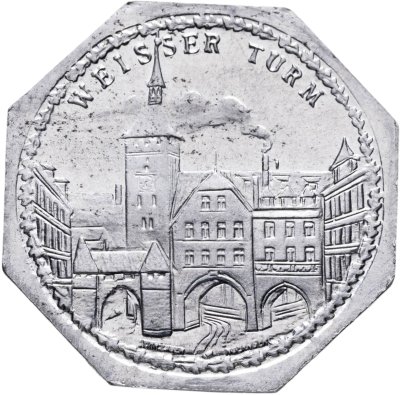 купить Германия (Нюрнберг) нотгельд 20 пфеннигов 1921 "Белая башня" трамвайный жетон