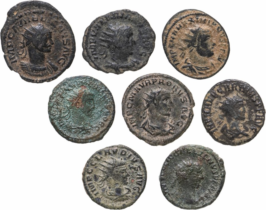 купить 8 монет Римской империи, от Валериана I 253–260 гг до Максимиана Геркулия 286-305 гг (состояние F- VF) Антониниан