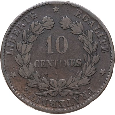купить Франция 10 сантимов (centimes) 1872 K знак монетного двора: "K" - Бордо