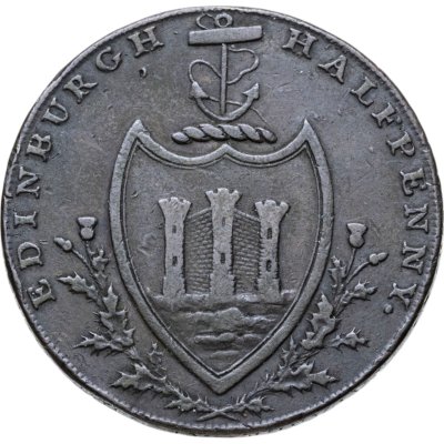 купить Великобритания (Эдинбург, Шотландия), платежный токен складов братьев Хатчинсон (указан на гурте) номиналом 1/2 пенни 1790 г.