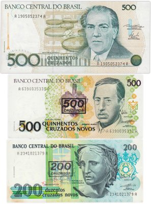 купить Бразилия набор из 3 банкнот 200, 500 крузейро 1988 - 1990