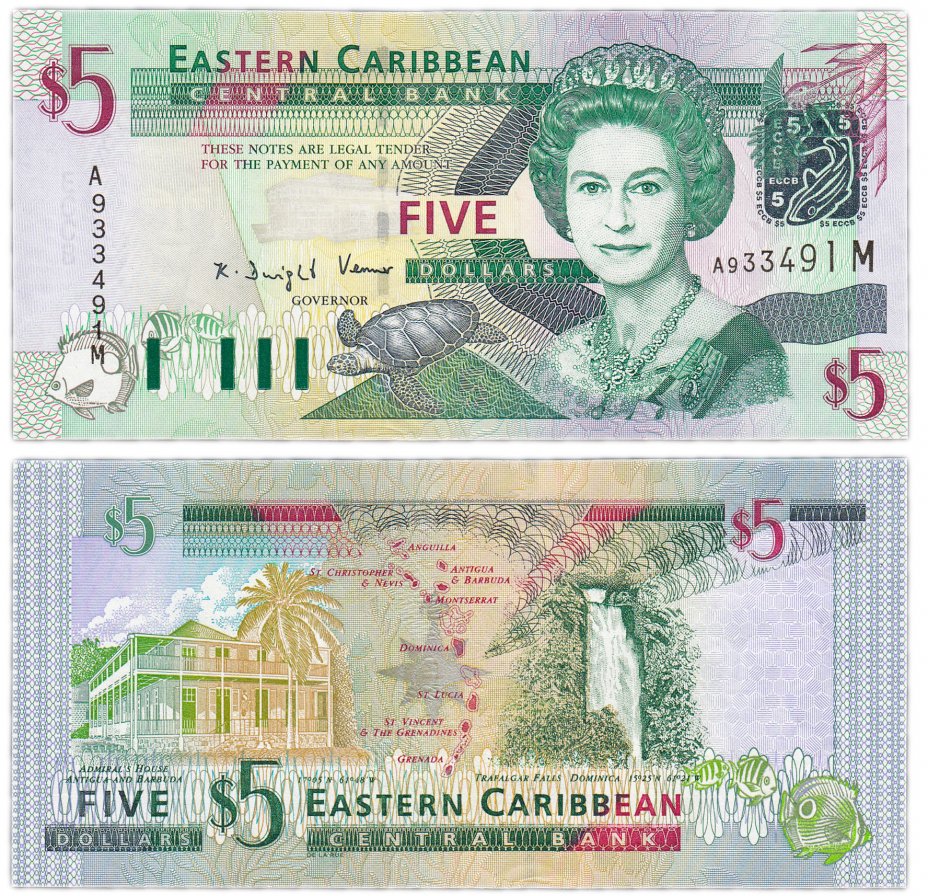 купить Восточные Карибы 5 долларов 1994 (Pick 31m) Montserrat