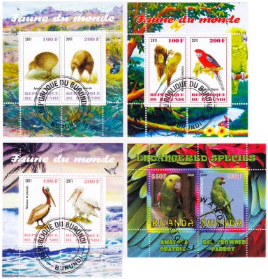 купить Набор марок из 4 квартблоков "Фауна. Птицы."