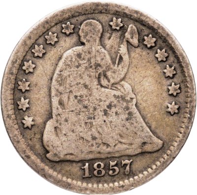 купить США 5 центов (1/2 дайма, half dime) 1857 "Seated Liberty Half Dime" Без отметки монетного двора