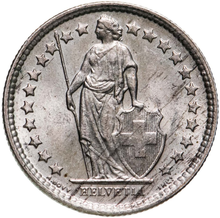 Монета Швейцария 1/2 франка 1960 стоимостью 790 руб.