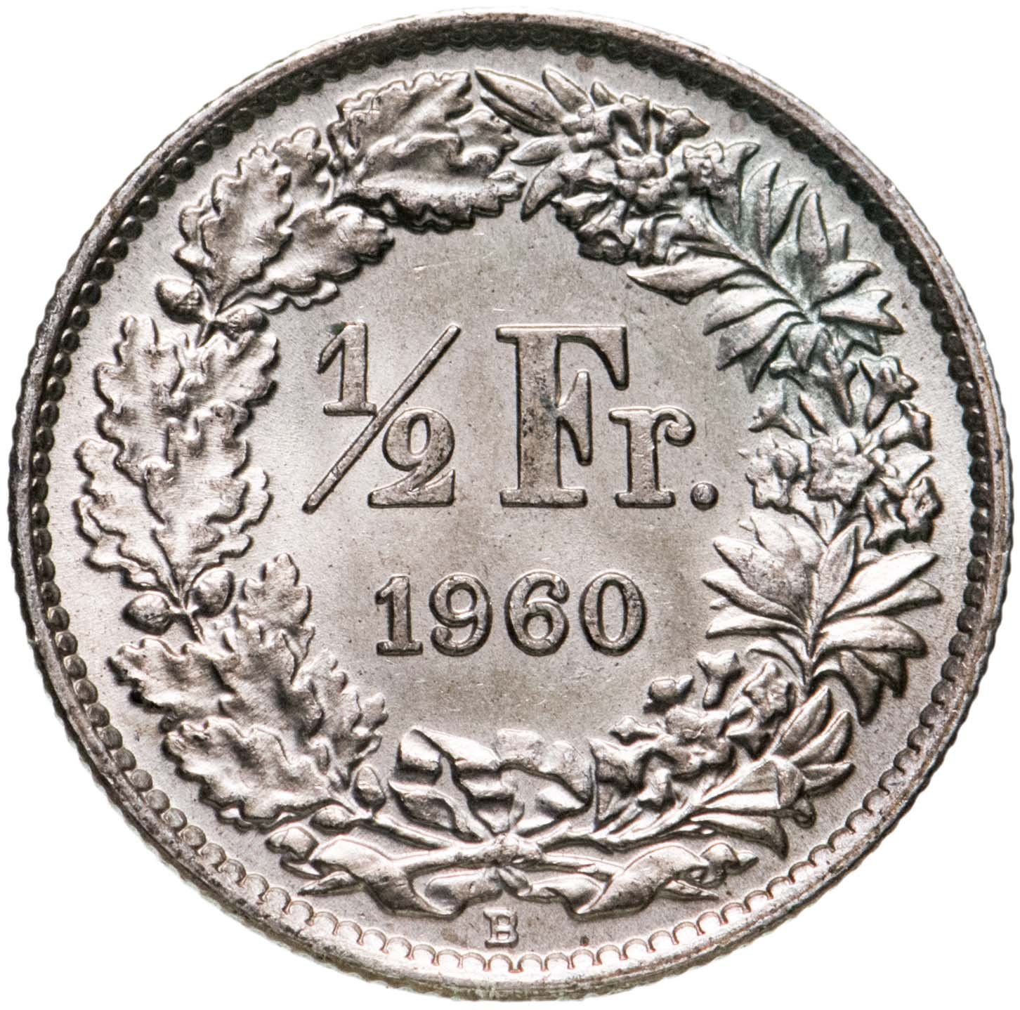 Монета Швейцария 1/2 франка 1960 стоимостью 790 руб.