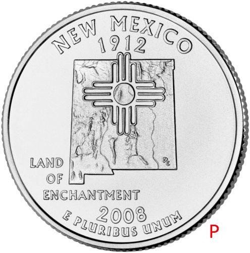 купить США 25 центов (квотер) 2008 P — штат Нью-Мексико