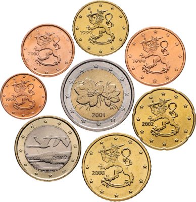 купить Финляндия набор монет евро 1999-2002 (8 штук)