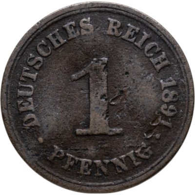 Купить Германия 1 пфенниг 1891, знак монетного двора: "A" - Берлин