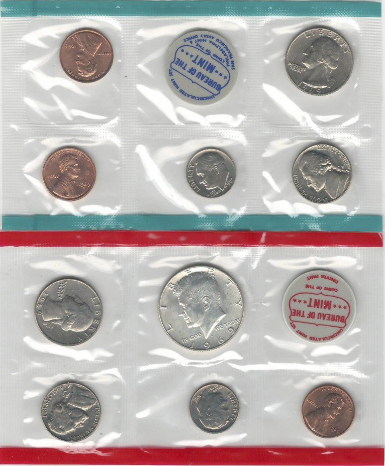 купить США набор монет 1969 P+D (10 монет)