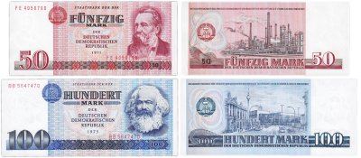 купить Набор Германия (ГДР) 50 и 100 марок 1971-1975 (Pick 30a, 31а) Карл Маркс и Фридрих Энгельс