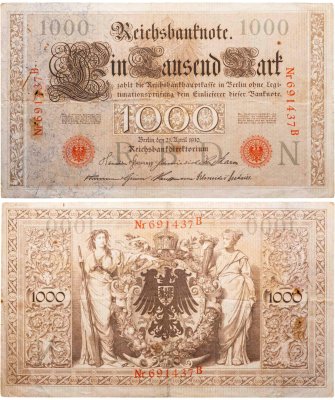 купить Германия 1000 марок 1910 красная печать