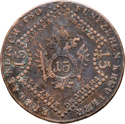 купить Австрия 15 крейцеров (kreuzer) 1807, знак монетного двора "B" - Кремница