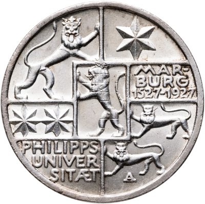 купить Германия, Веймарская республика 3 рейхсмарки 1927 A "400 лет основания Марбургского университета ландграфом Филиппом I"