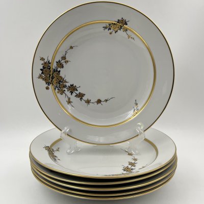 купить Набор из шести суповых тарелок с цветочным декором золотистого цвета, фарфор, деколь, золочение, Graf Von Henneberg Porzellan, 1777 Jlmenau, ГДР, 1973-1977 гг.