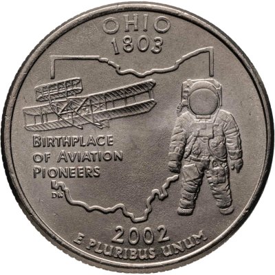 купить США 25 центов (квотер, 1/4 доллара, quarter dollar) 2002 P Огайо (Ohio), знак монетного двора "P" - Филадельфия