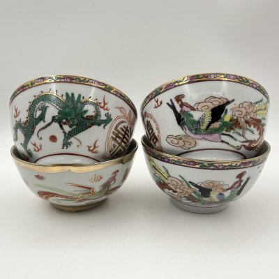 купить Набор из 4 пиал "Дракон и феникс" (в подборе), фарфор, трафарет, роспись, золочение, Китай, 1960-1980 гг.