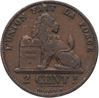 купить Бельгия 2 сантима (centimes) 1876 Надпись на французском - 'DES BELGES'