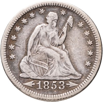 купить США 25 центов (квотер, 1/4 доллара, quarter dollar) 1853 Seated Liberty Quarter Без отметки монетного двора США