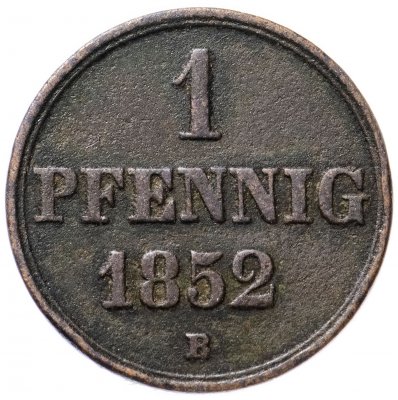 Купить Германия, Королевство Ганновер, 1 пфенниг 1852 В