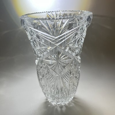 купить Ваза винтажная с резным геометрическим декором, хрусталь, алмазная грань, СССР, 1970-1990 гг.