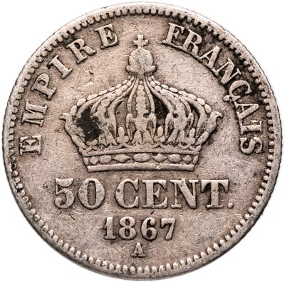 купить Франция 50 сантимов (centimes) 1867, знак монетного двора: "A" - Париж