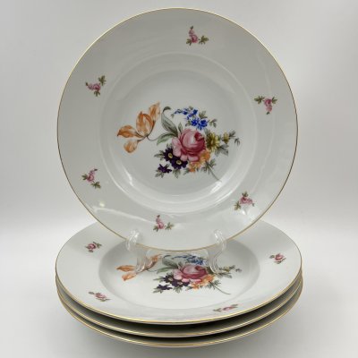 купить Набор из четырех суповых тарелок с цветочным декором, фарфор, деколь, золочение, Bohemia (Neurohlau), Чехословакия, 1970-1990 гг.