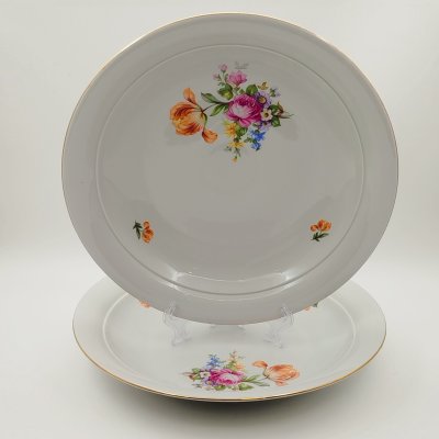 купить Набор из двух больших круглых блюд с цветочным декором, фарфор, деколь, золочение, Kahla, ГДР, 1960-1990 гг.