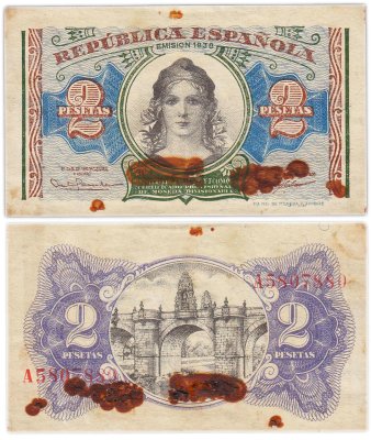 купить Испания 1 песета 1938 Pick 95 (Свобода, Толедский мост (Мадрид))