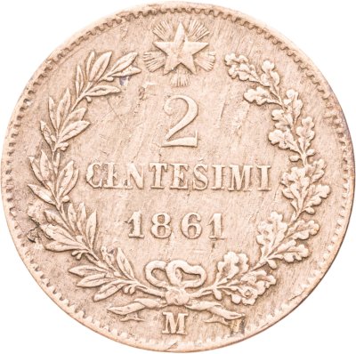 купить Италия 2 чентезимо (centesimi) 1861, знак монетного двора: "M" - Милан