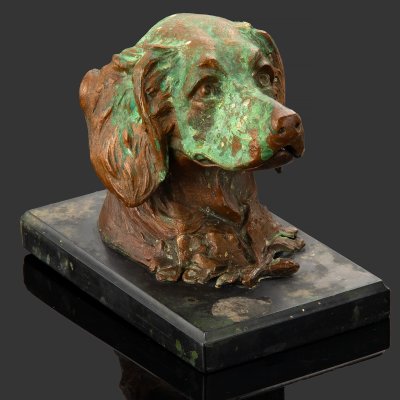 купить Чернильница "Голова собаки" на постаменте, металл, мрамор, Западная Европа, 1910-1940 гг.