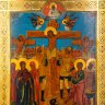 Купить Икона "Распятие Христово" с орнаментальным декором на полях, дерево, левкас, темпера, золочение, цировка, холодные эмали, Российская империя, 1890-1915 гг.