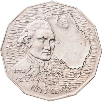 купить Австралия 50 центов (cents) 1970 200 лет австралийскому путешествию капитана Кука