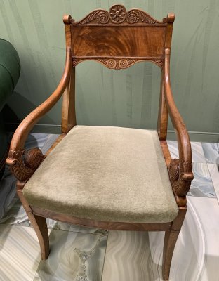 Купить Кресло в стиле Ампир, дерево, резьба, ткань, Российская империя, 1850-1880 гг.