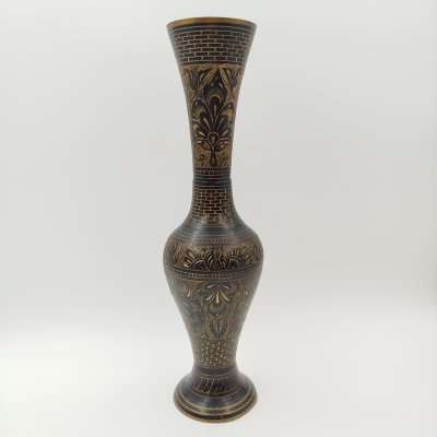 купить Ваза в восточном стиле с растительным декором на черном фоне, латунь, гравировка, Индия, 1970-1990 гг.